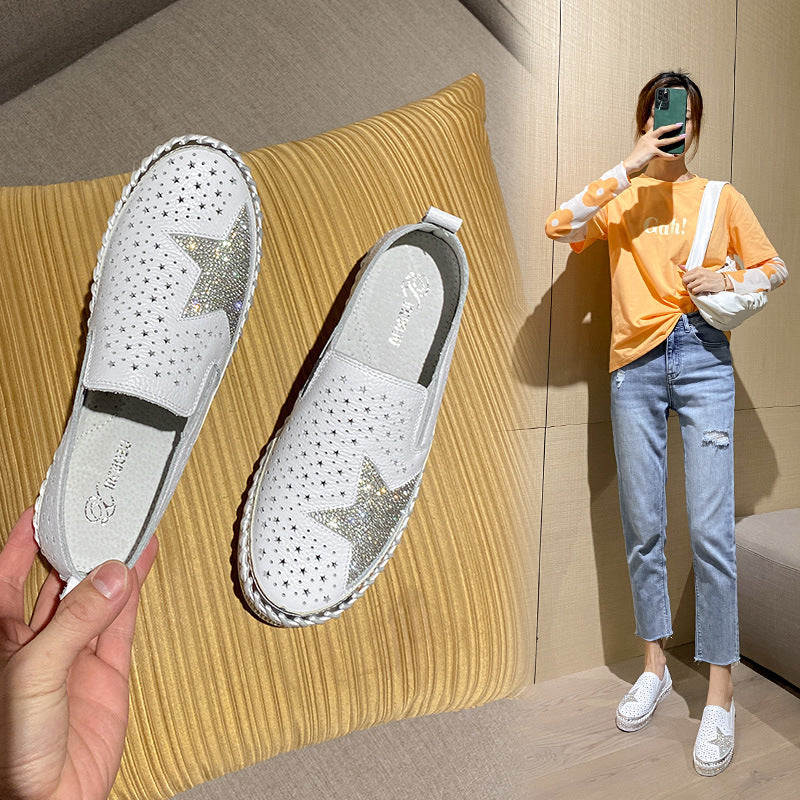 Women's Rhinestone Hollow Breathable Flat Slip-on Casual Shoes