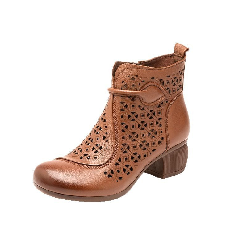 Layer Cowhide Retro Thick High Mom Women's Shoes