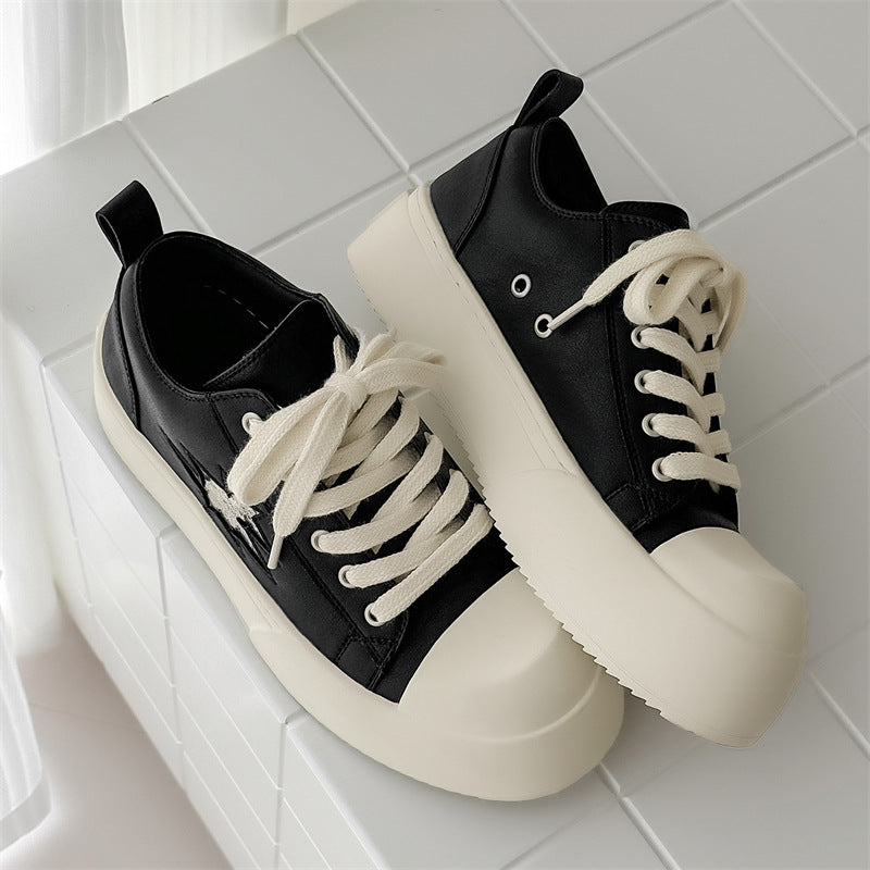 Men's Big Head Derby Fleece-lined Platform Height Increasing Sneakers