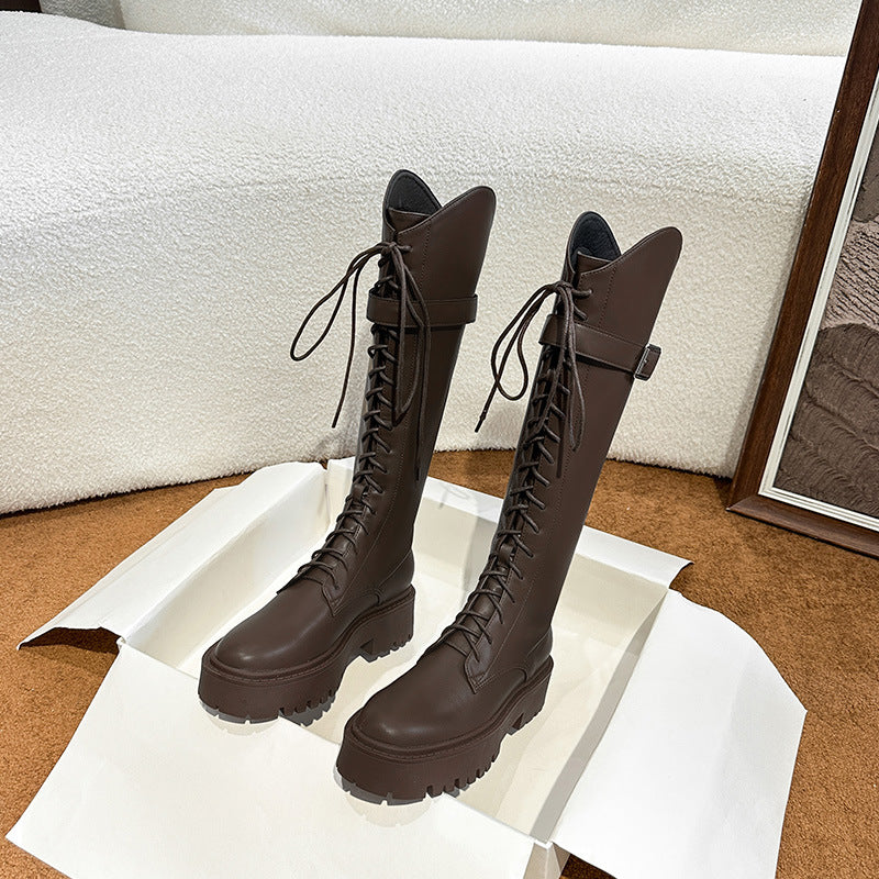 Women's Knight Fashionable Winter High Leg Fleece-lined Long Female Slimming Boots