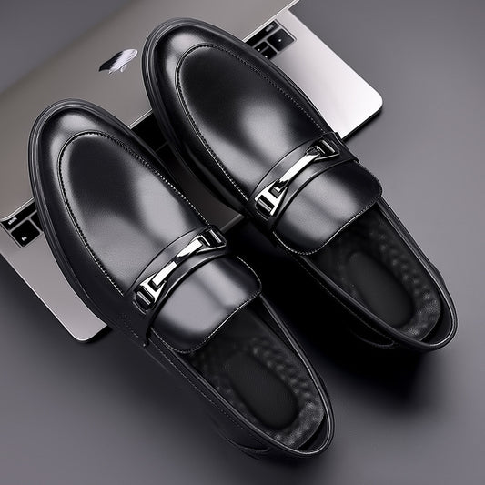 Men's Genuine Black Korean Style British Trend Business Sports Formal Casual Shoes