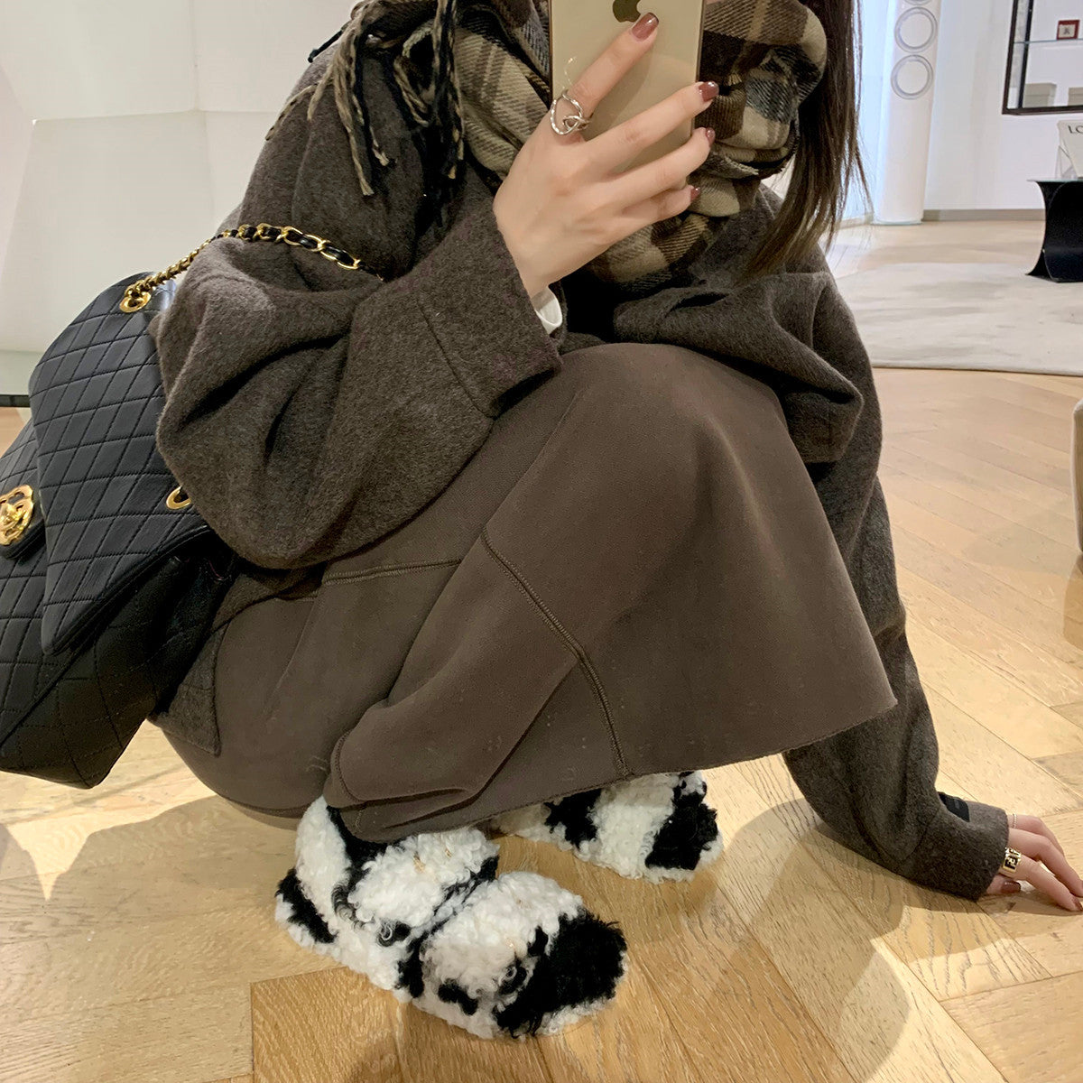 Open Toe Fluffy Outer Wear Platform Sandals