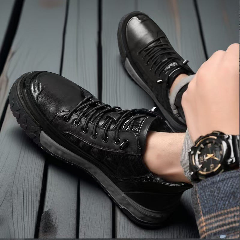 Men's Winter Fleece-lined First Layer Cowhide Cotton Men's Shoes