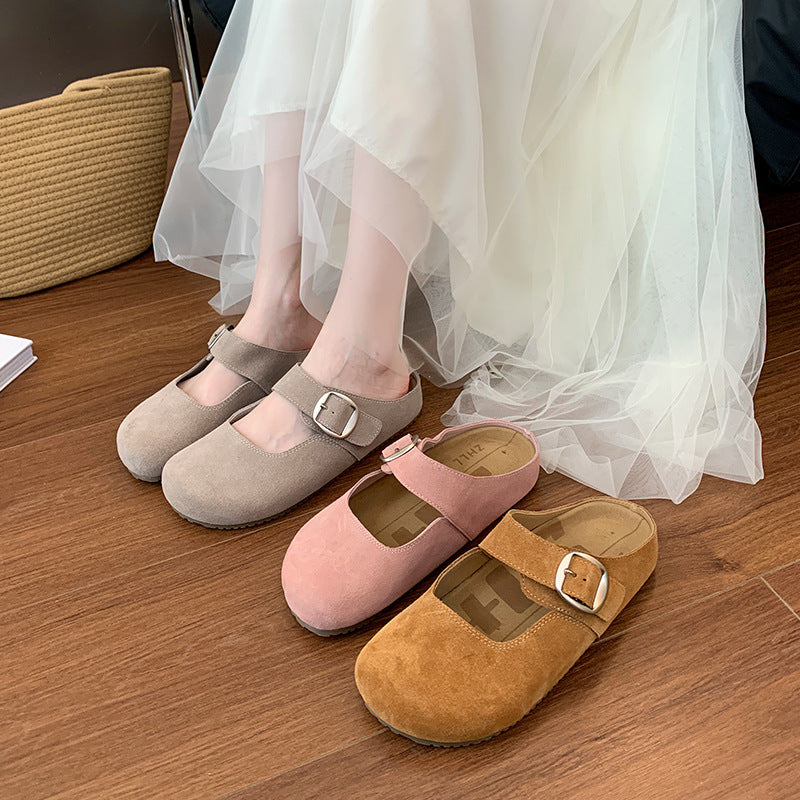 Women's Round Head Buckle French Platform Plus Sandals