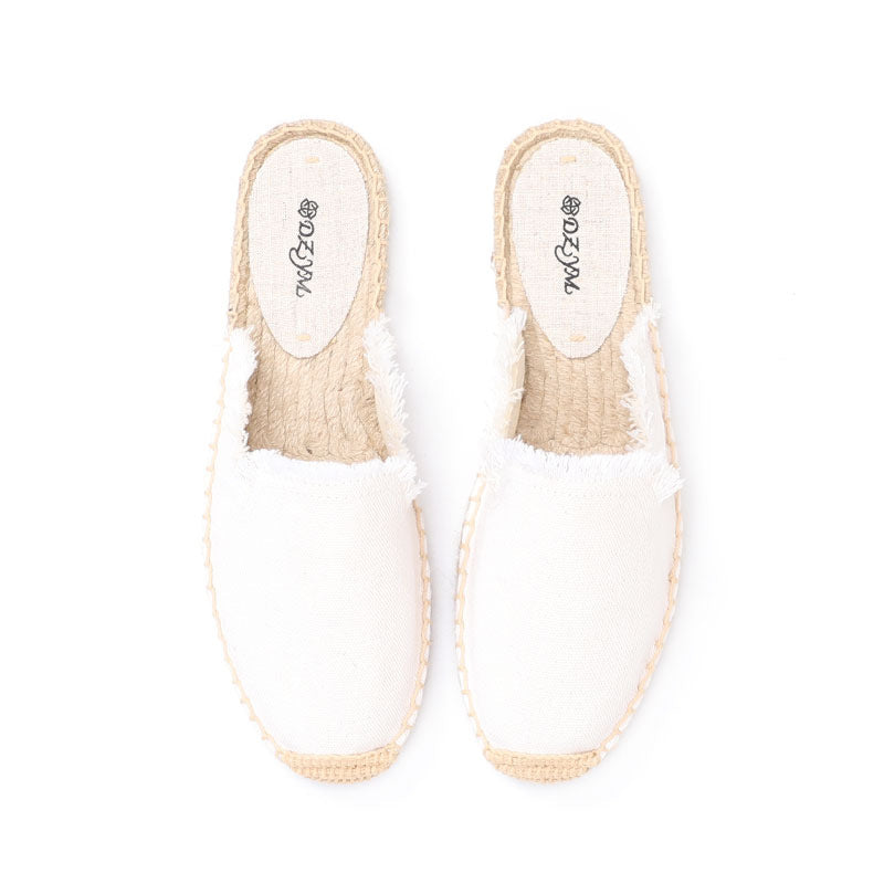 Women's Breathable Leisure Pajamas Handmade Straw Woven Flat Canvas Shoes