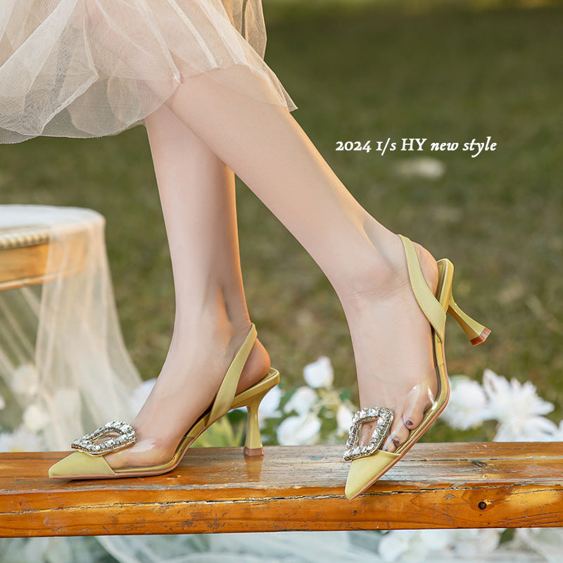 Women's Square Buckle High Fairy Style Transparent Heels
