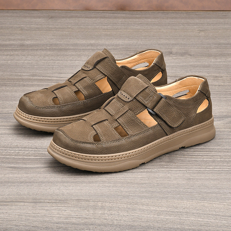 Men's Full Grain Cowhide Soft Bottom Surface Hole Sandals