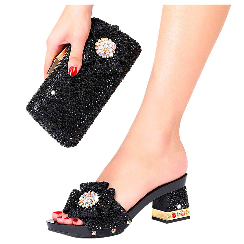 Women's High Rhinestone Pink Bag Combination The Heels