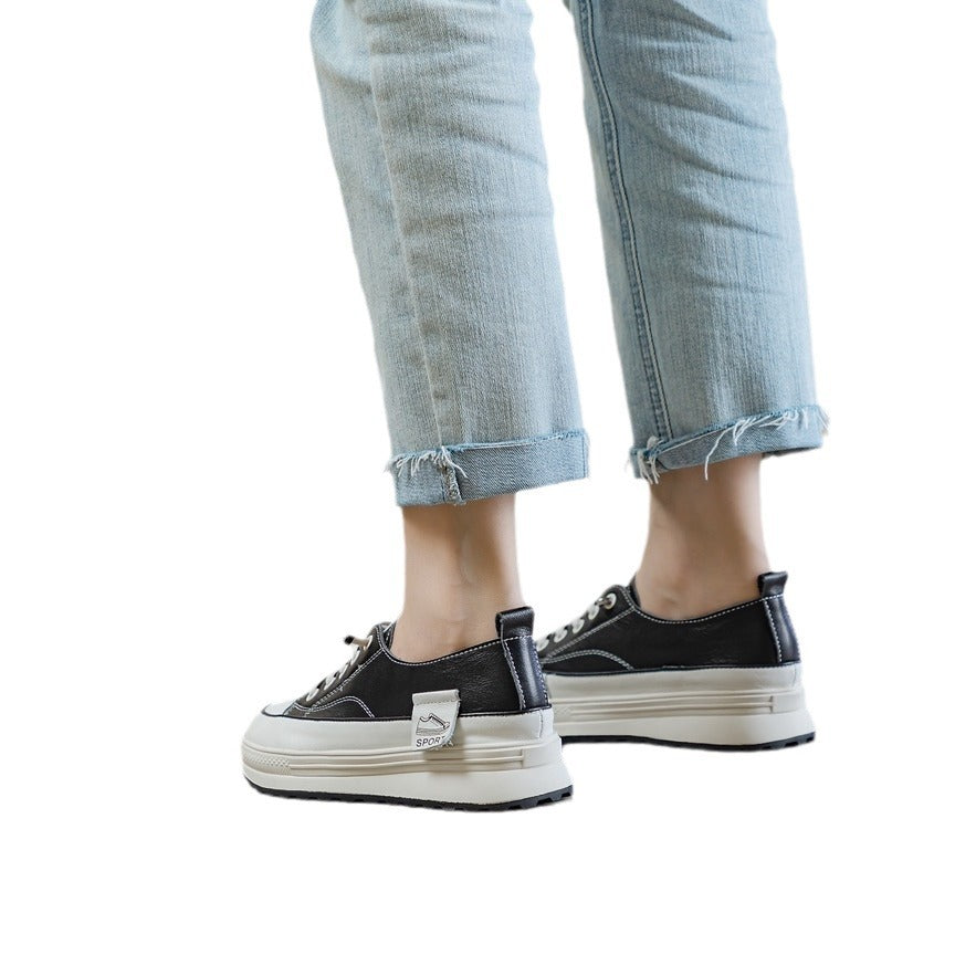 Women's First Layer Cowhide Elastic Band Slip-on Genuine Loafers