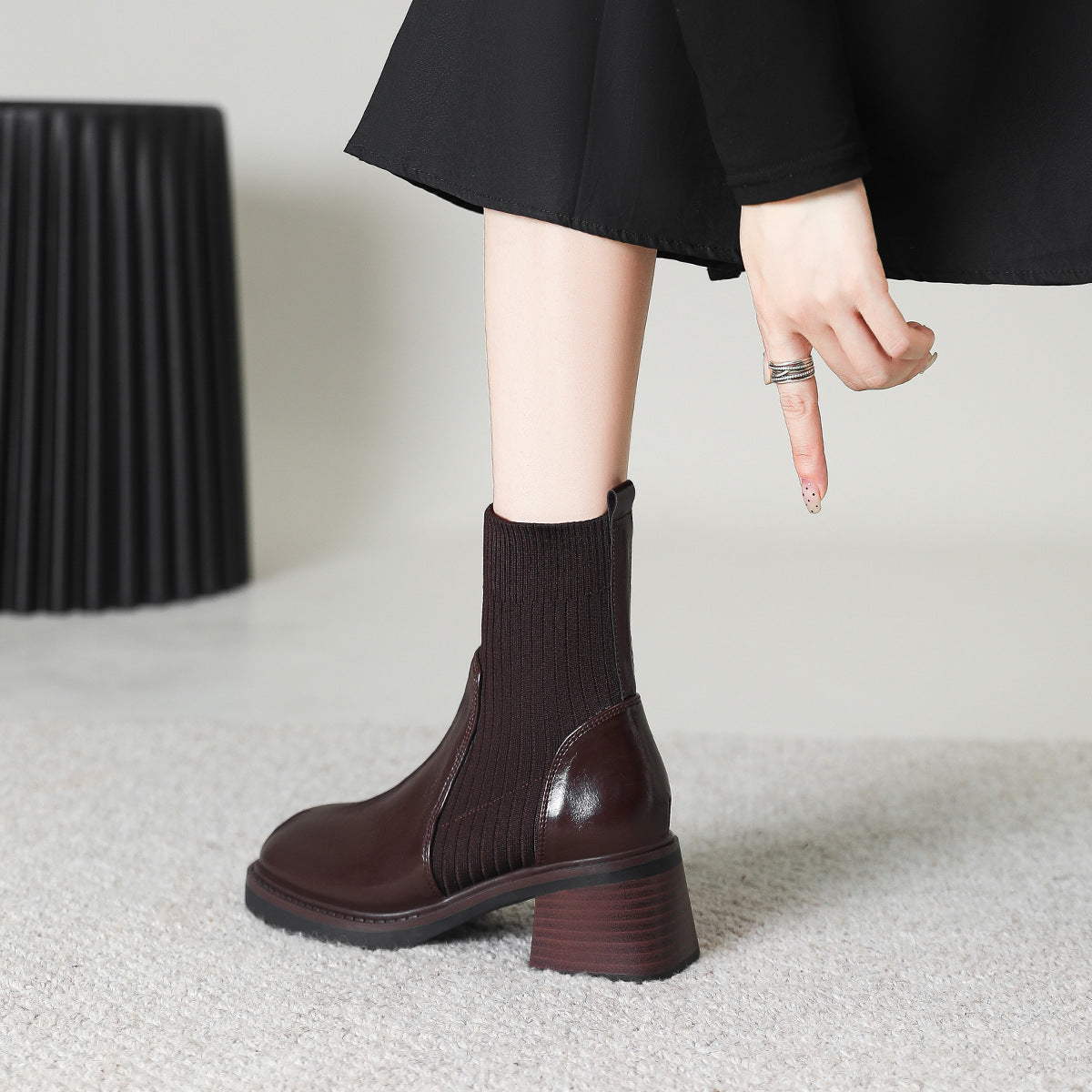 Women's Square Toe Chunky Stretch Thin Martin Boots