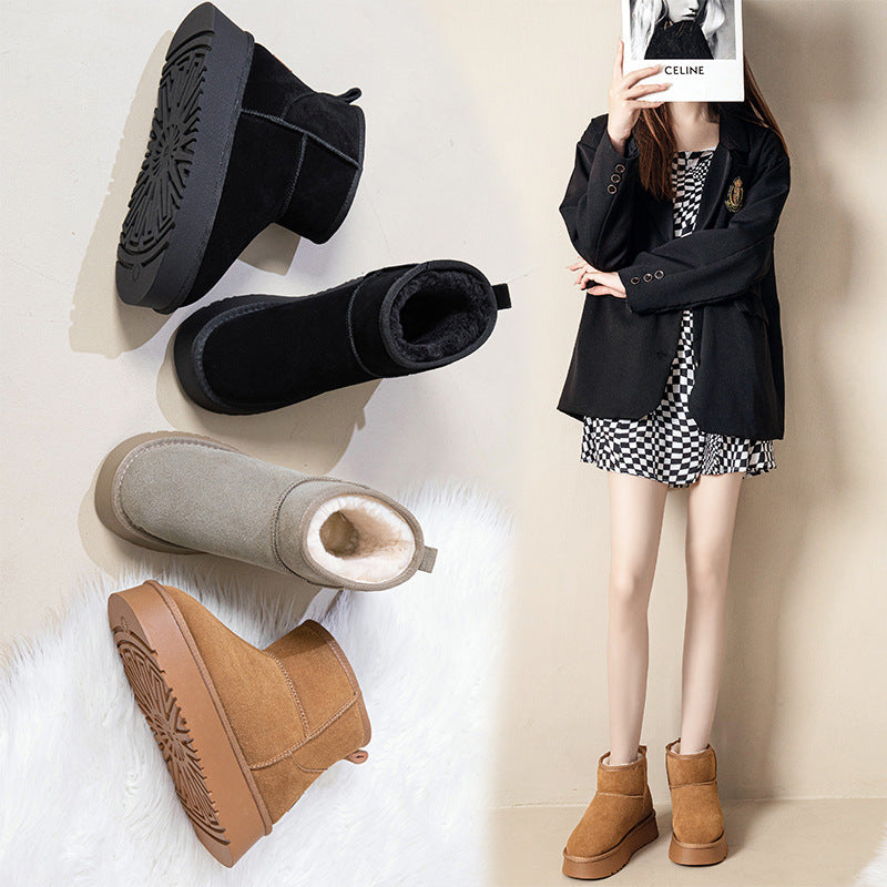 Women's Increasing Insole Small Wedge Fur Integrated Snow Boots