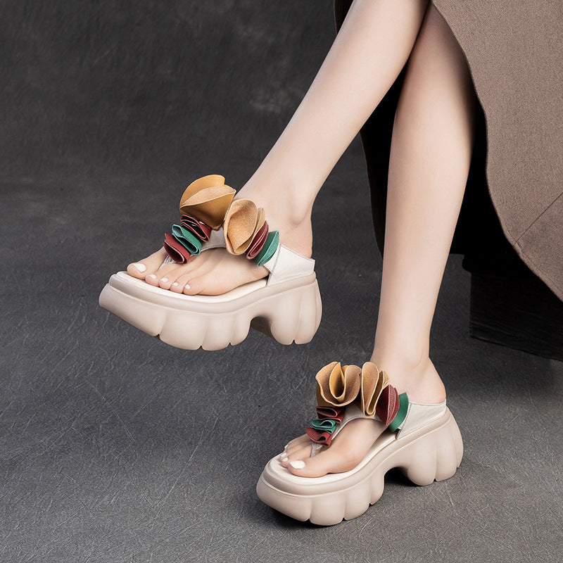 Women's National Style Flower Wedge Outdoor Comfortable Slippers