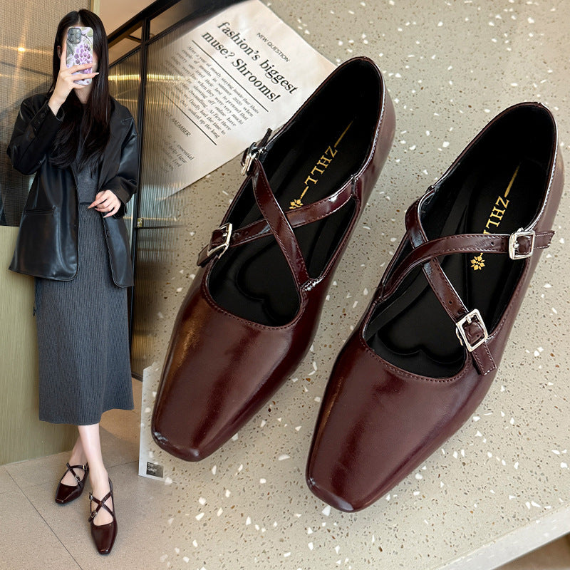 Women's Retro Small Wedge French Style Shallow Mouth Mary Jane Front Men's Shoes