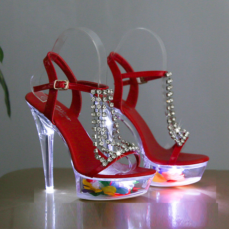 High Luminous Stiletto Waterproof Platform Transparent Model Heels