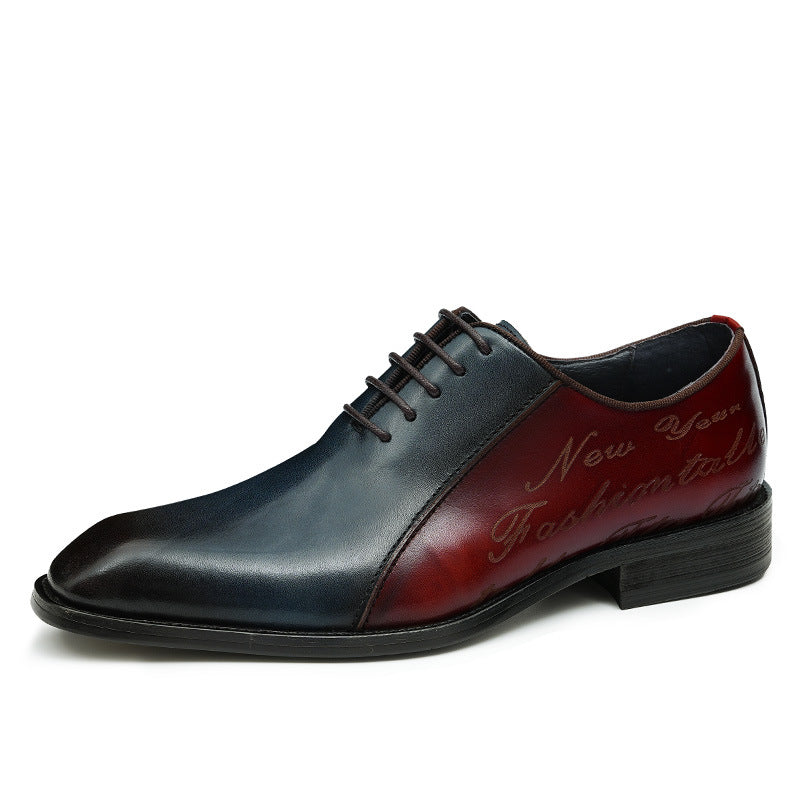 Men's Oxford British Color Block Pointed Toe Leather Shoes