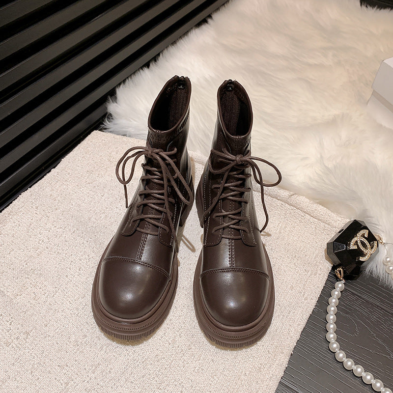 Women's Martin Short Brown British Style Knight Boots
