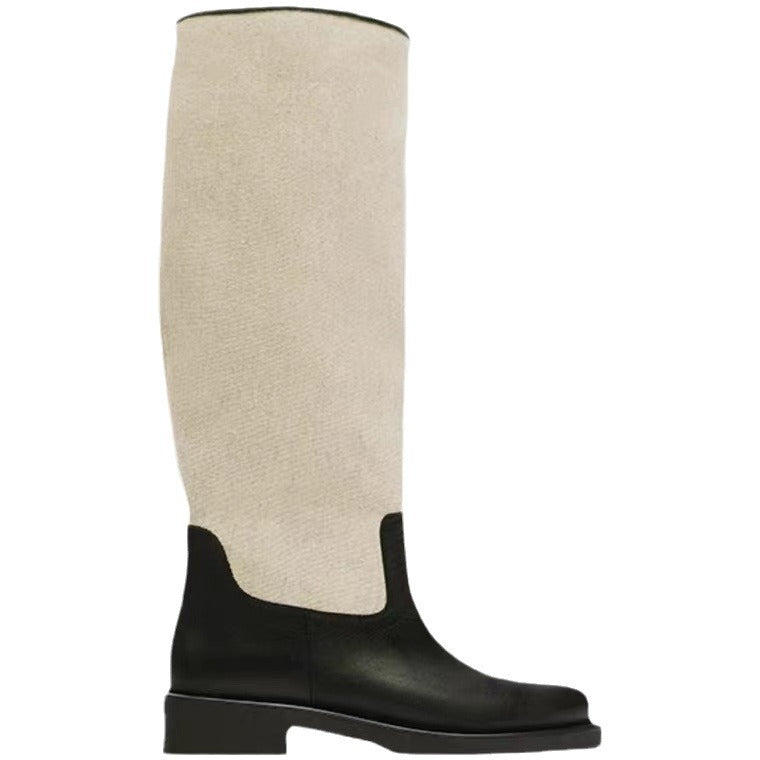 Matching Below The Knee Round Head Chunky Heels