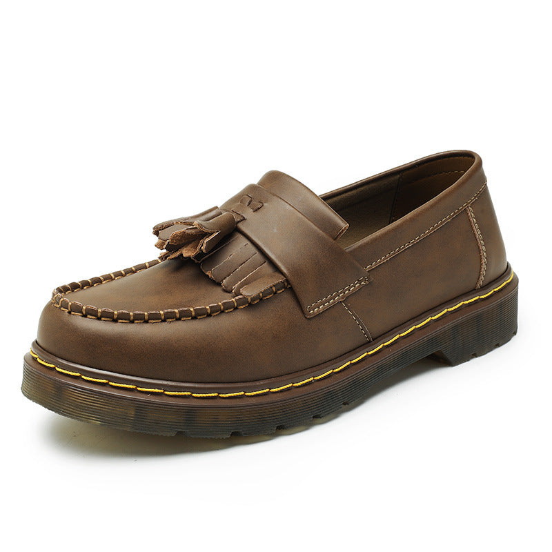 Women's Tassel Genuine British Style Fashion Round Toe Plus Men's Casual Leather Shoes