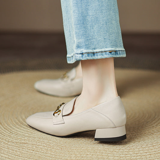 Women's Korean Style Square Toe Metal Fastener Lazy Dual-purpose Loafers
