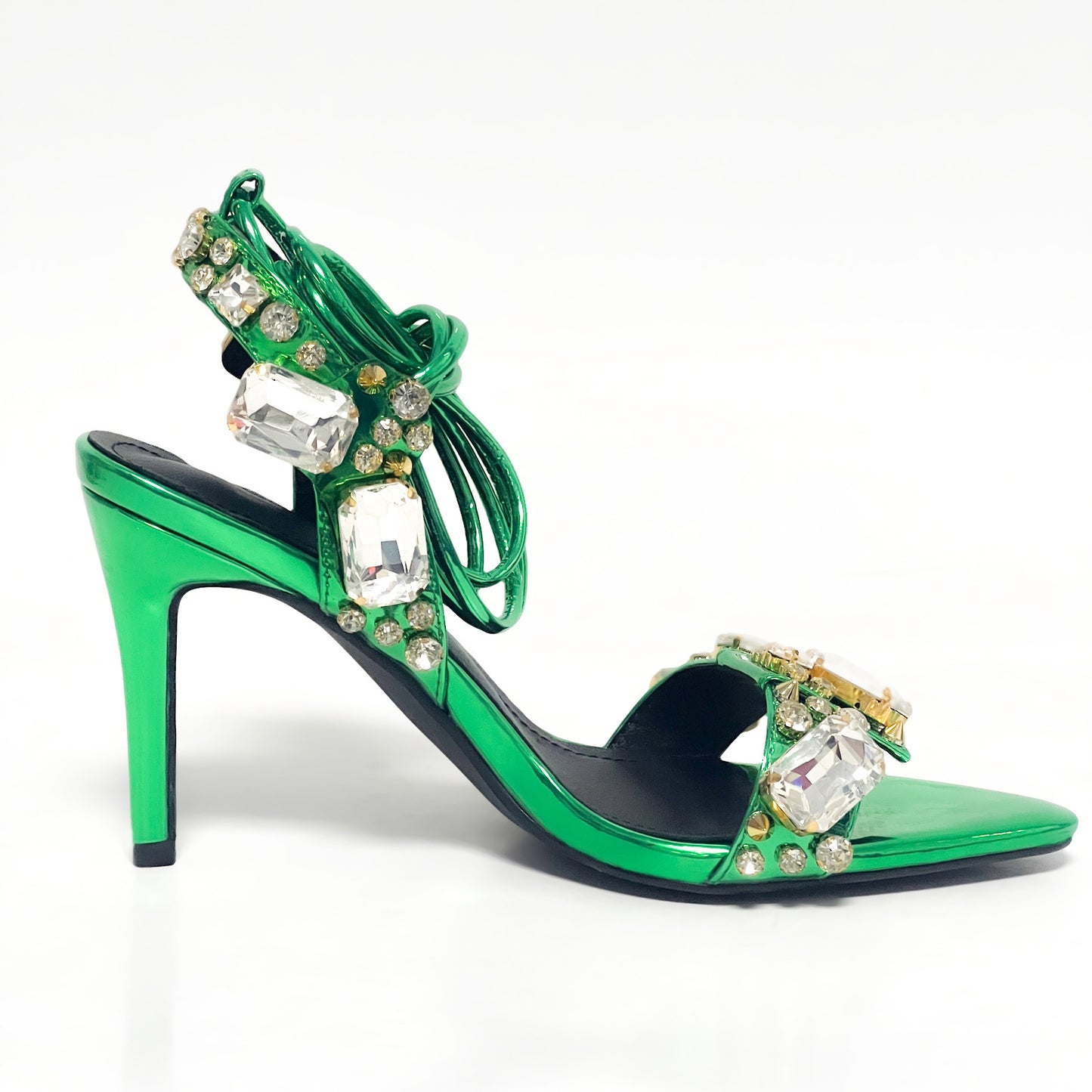 Pointed Toe Golden Rivet Rhinestone Stiletto Summer Heels