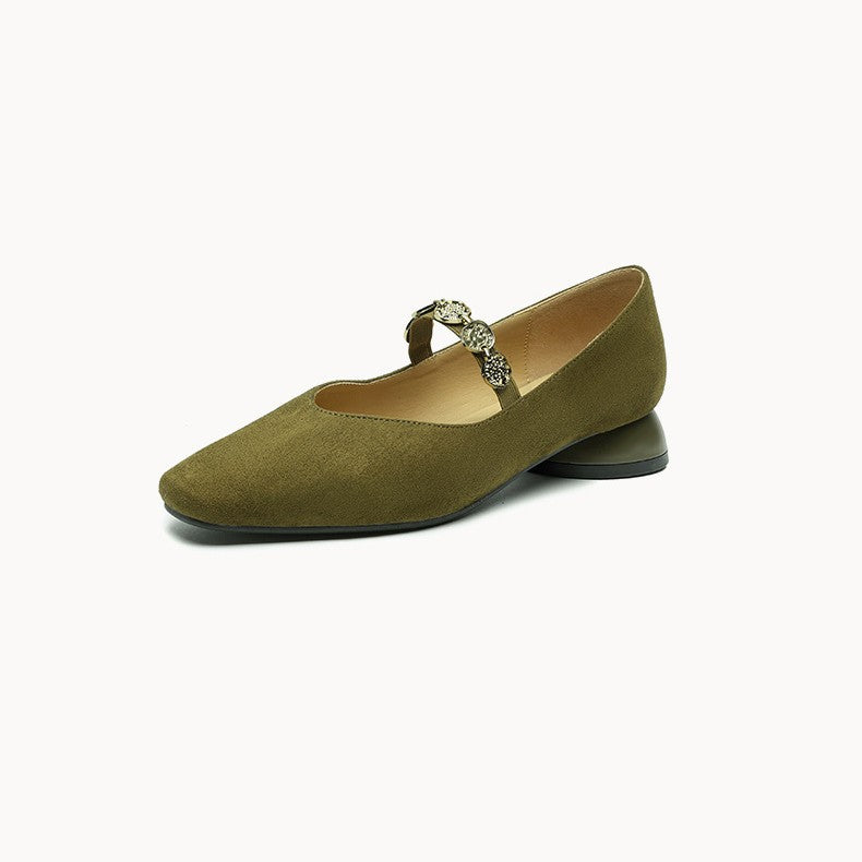 Women's Sheepskin French Square Head Gold Coin Mary Jane Women's Fashion Shoes