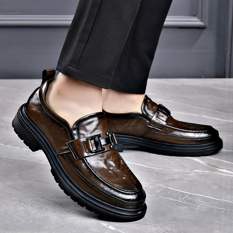 Men's Lightweight Platform Slip-on Fashion Pattern Buckle Leather Shoes