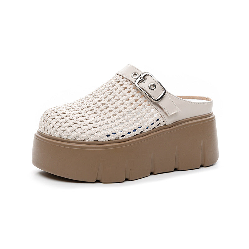 Women's Closed Toe Vintage Weave Half Platform Slippers