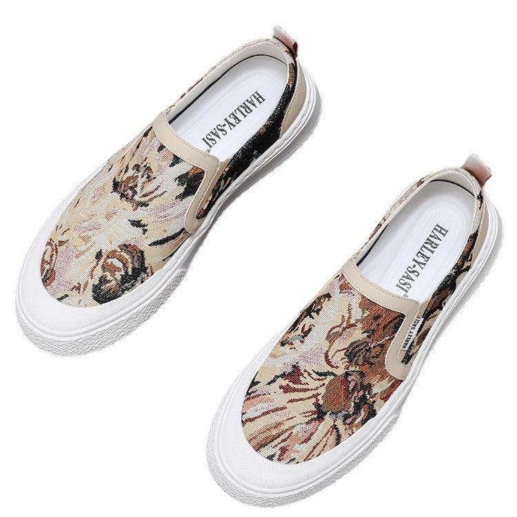 Men's Cloth Breathable Slip-on National Style Printed Sneakers