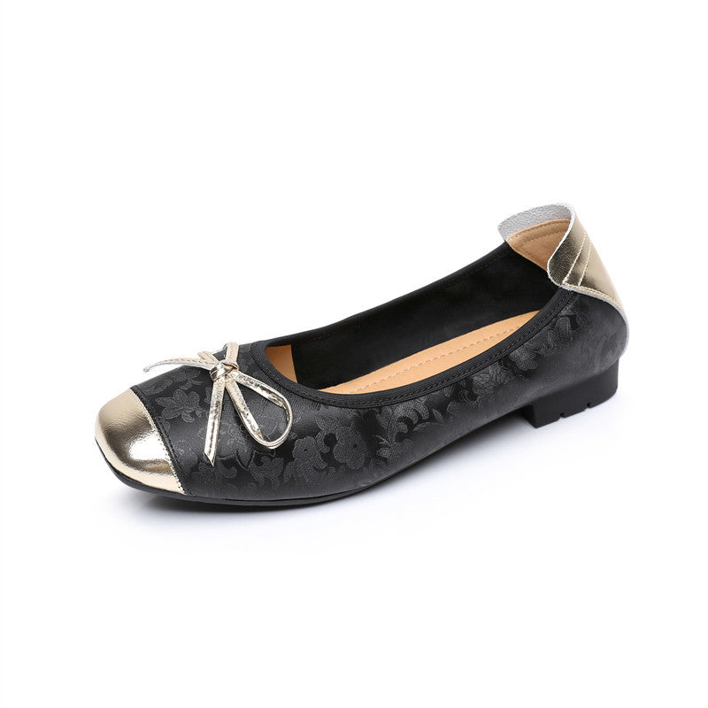 Women's & Men's Summer Sheepskin Low-cut Pumps Female Square Toe Bow Slip-on Men's Shoes