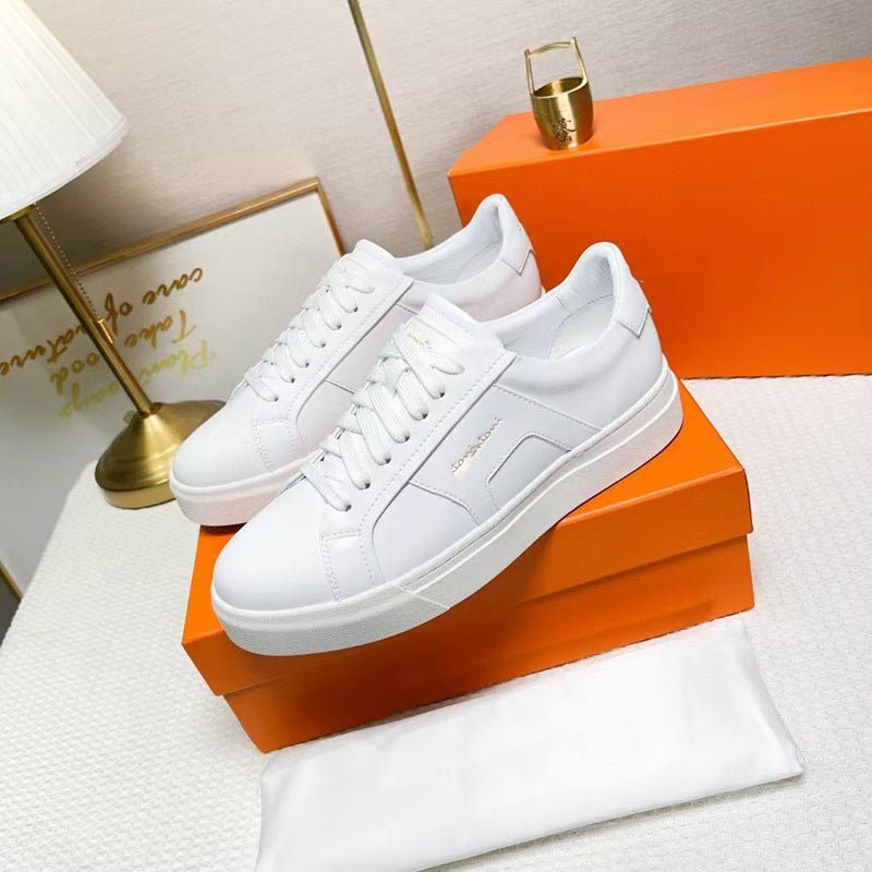 Men's Calfskin Color Matching Lace Up Comfort Sneakers