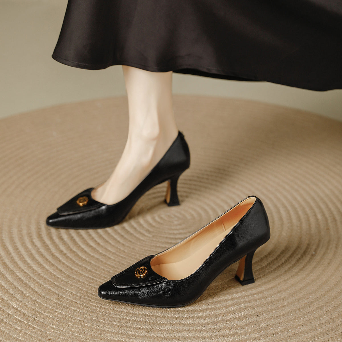 Women's French Retro High For Spring Camellia Heels