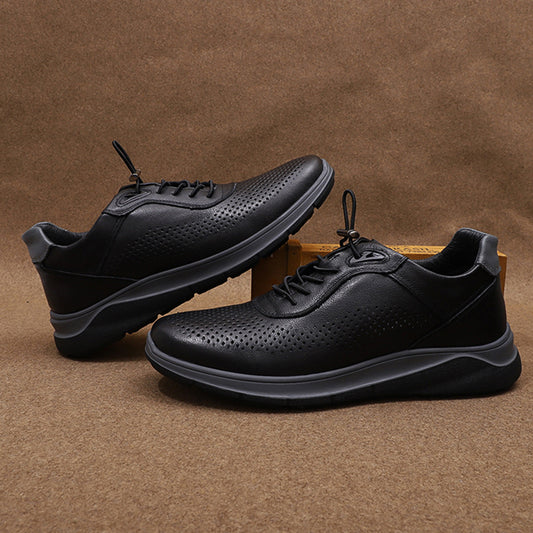 Men's Summer Breathable Mesh Rubber Outsole Perforated Leather Shoes