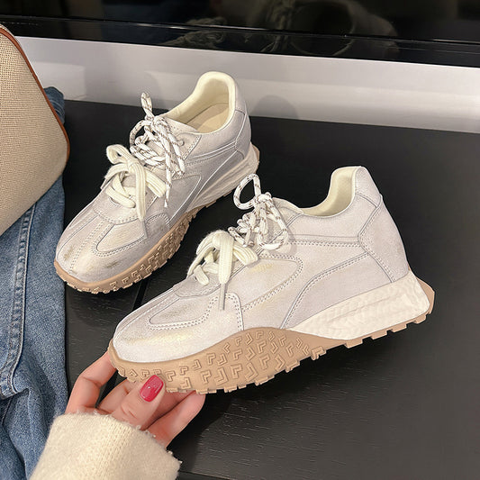 Women's Height Increasing Insole Retro Color Matching Casual Shoes