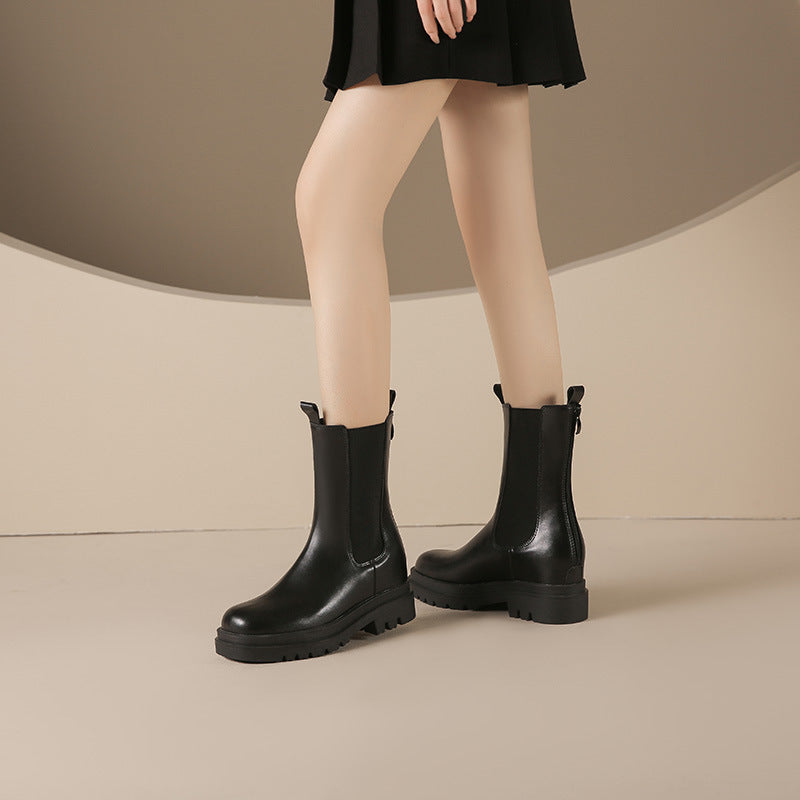 Women's Small Size Soft Chelsea Platform Smoke Pipe Hight Boots