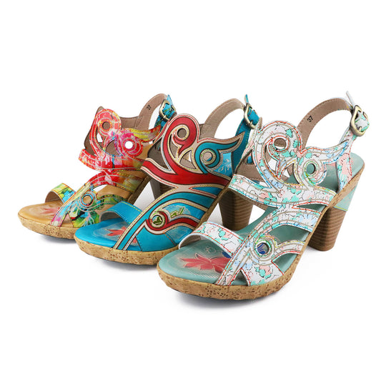 Blue Meng Die Vintage Ethnic Style First Heels