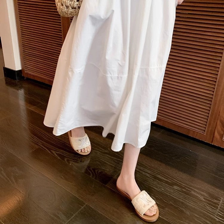 Women's Flat Strap Embroidered Roman Outdoor Seaside Slippers