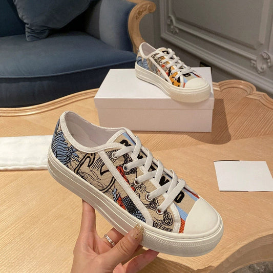 Women's Home Platform Embroidered Letters Presbyopic Pumps Canvas Shoes