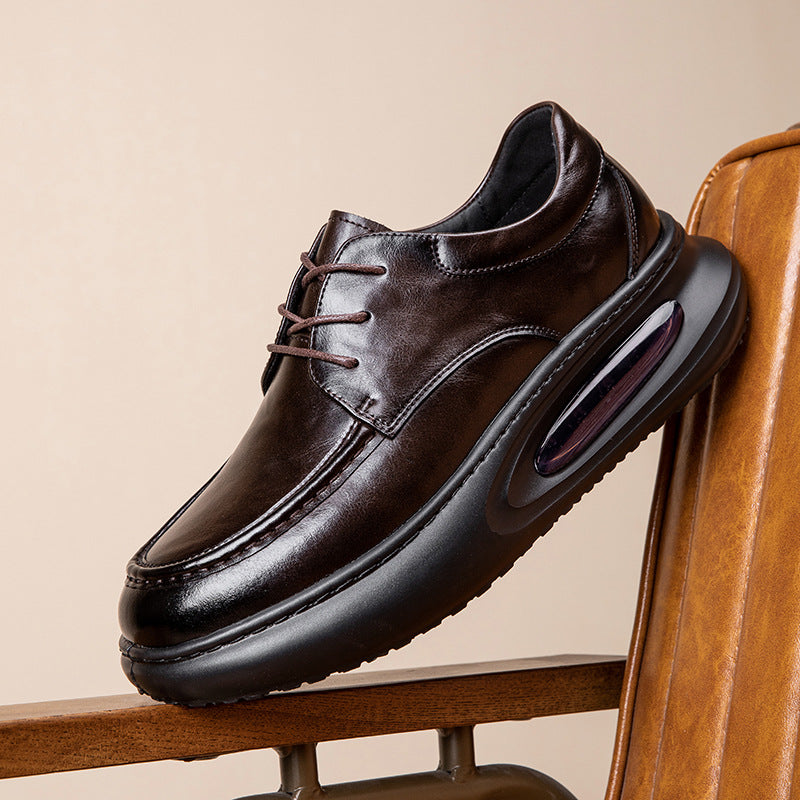 Men's Spring Air Cushion Genuine Business British Thick Bottom Breathable Heightened Men's Casual Leather Shoes