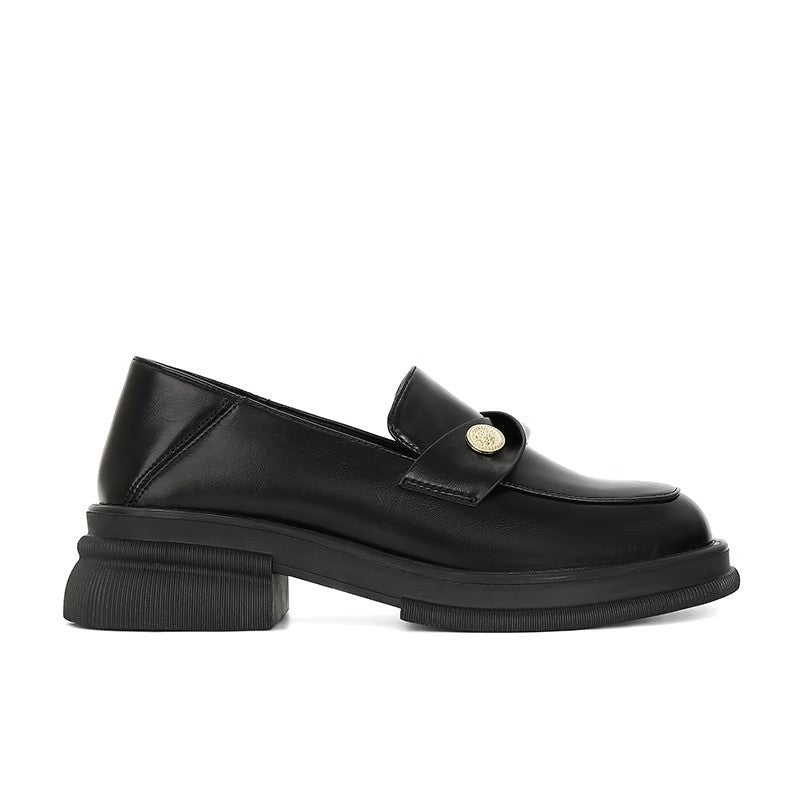 Women's Small Gold Coin Buckle Thick Bottom Loafers