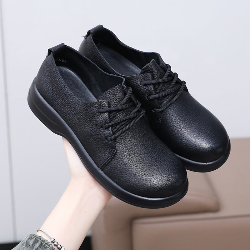 Women's Spring Comfortable Soft Sheepskin Chinese Style Bottom Lace Up Round Women's Casual Shoes