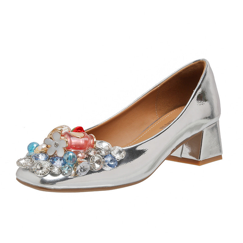 Women's Temperament Rhinestone Evening Pumps Spring Fairy Chunky Women's Shoes
