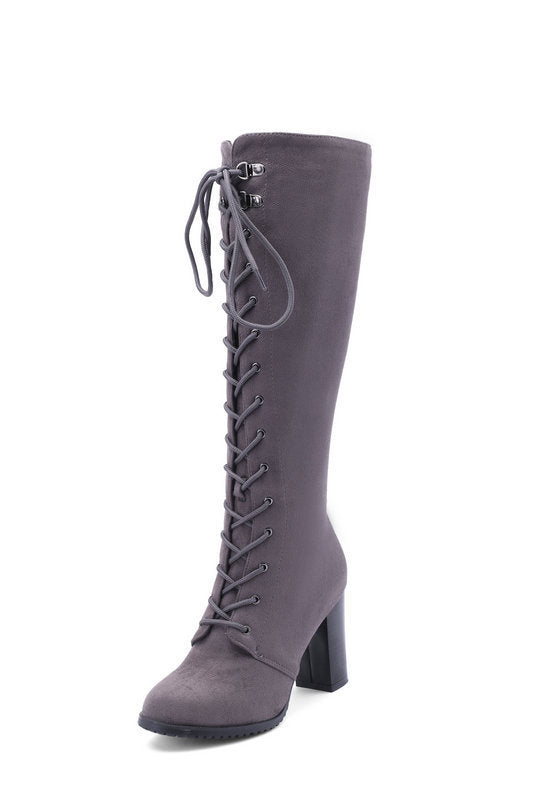 Women's High Thick Winter Front Handsome Suede Boots