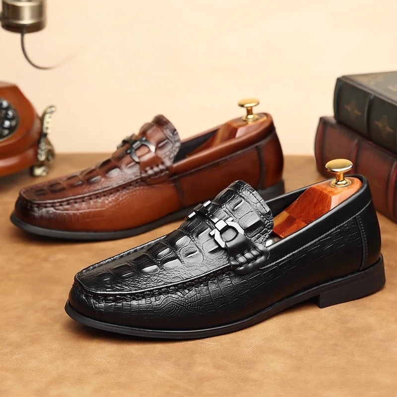 Men's Breathable Trendy Crocodile Pattern British Cowhide Formal Men's Shoes