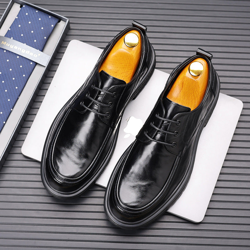Men's First Layer Cowhide Big Head Thick-soled Business Leather Shoes