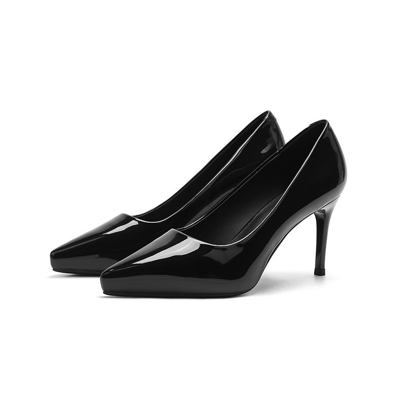 Women's Stiletto French Style Temperament Patent Inner Waterproof Heels
