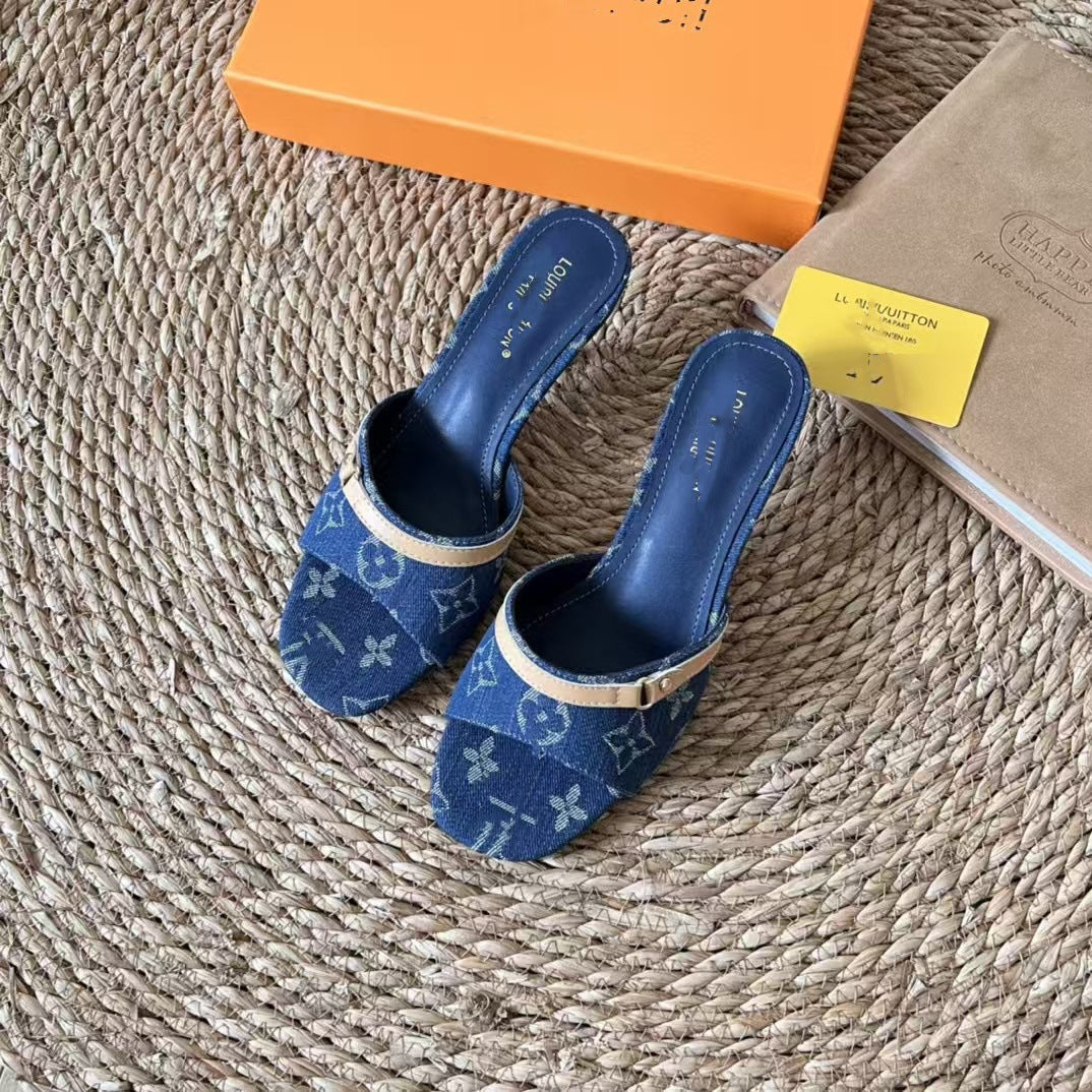 High Super Popular Denim Embroidered Printed Heels