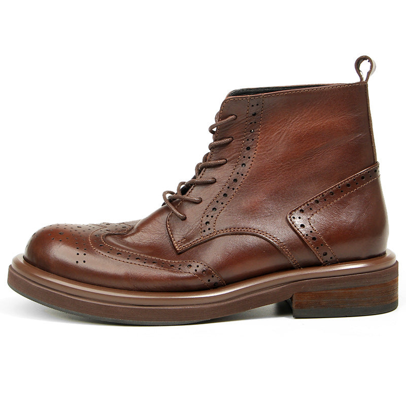Men's British Style Retro Martin Brogue Flower Boots