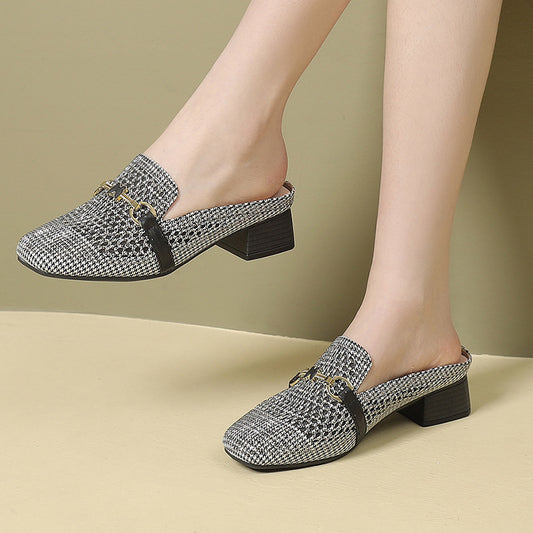 Outdoor Flat Fashion Korean Style Rhinestone Hollowed Toe Box Sandals
