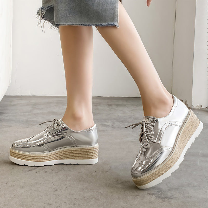 Autumn Versatile Brogue British Style Platform Leather Shoes
