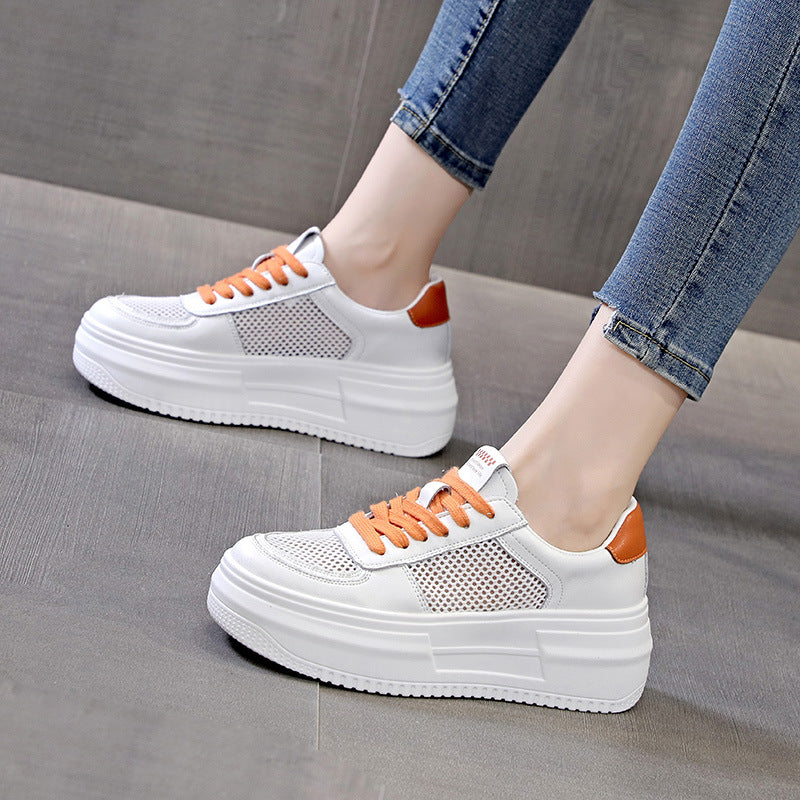 Women's Platform White Mesh Solid Color Height Increasing Breathable Sports Women's Casual Shoes